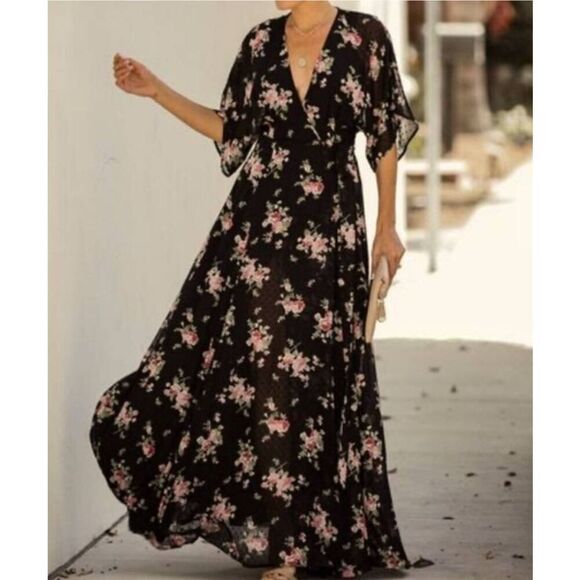 AAKAA Wrap Maxi Floral Dress Size S - Picture 3 of 9